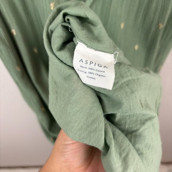 Aspiga Womens Green Metallic Embroidered Boho Peasant V-Neck Midi Dress Size M - Picture 6 of 9